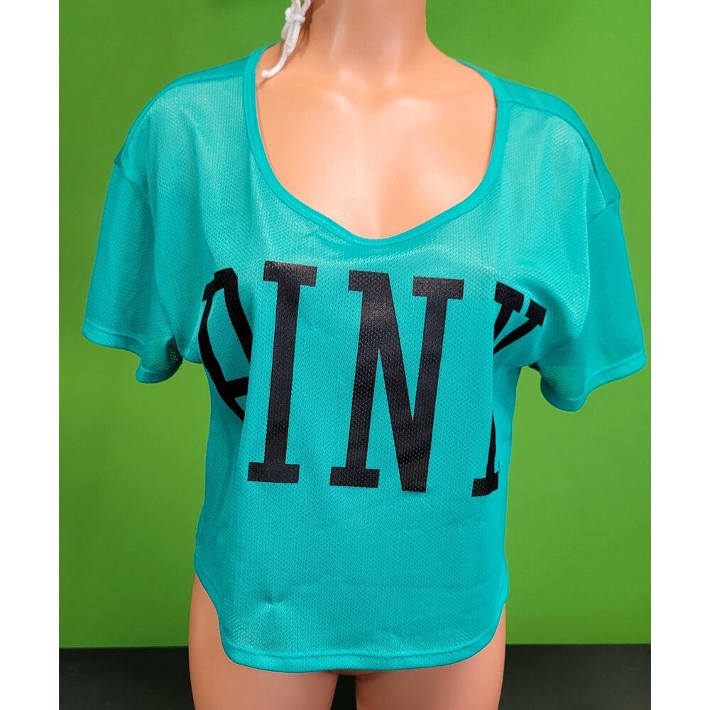 Victoria's Secret PINK Cropped T-Shirt Jersey Turquoise